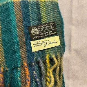 West Germany "The Denver" 100% Wool Turquoise Plaid Scarf 46" long EUC
